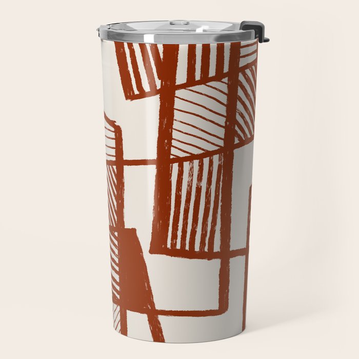 Burnt Orange Line Art Pattern Travel Mug Gallery Image 2