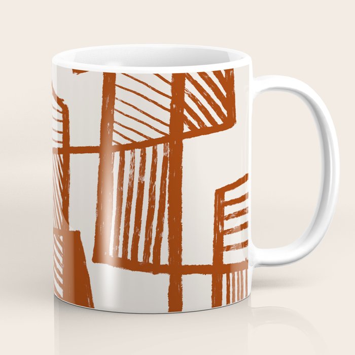 Burnt Orange Line Art Pattern Coffee Mug Gallery Image 1