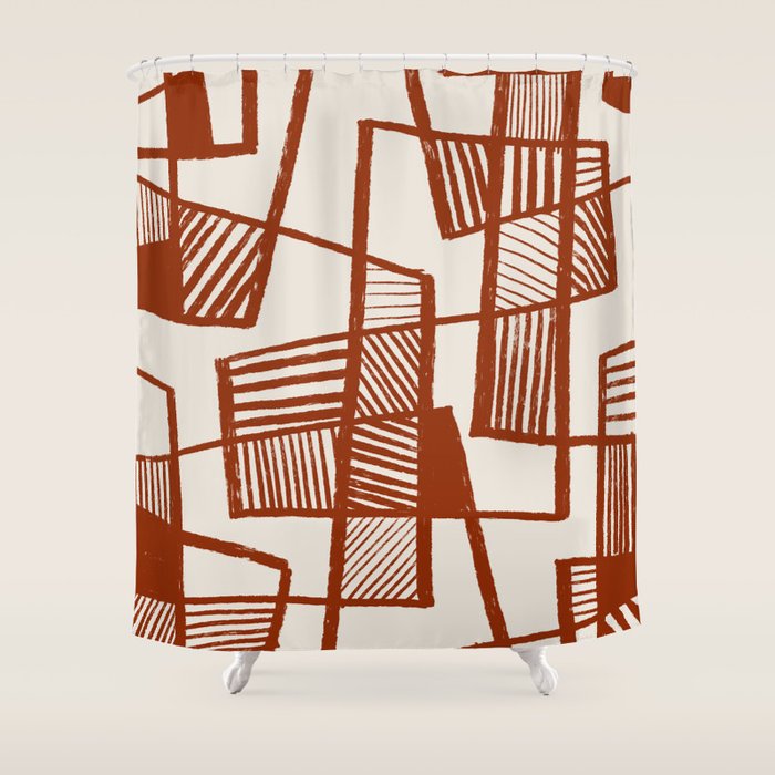 Burnt Orange Line Art Pattern Shower Curtain Gallery Image 1