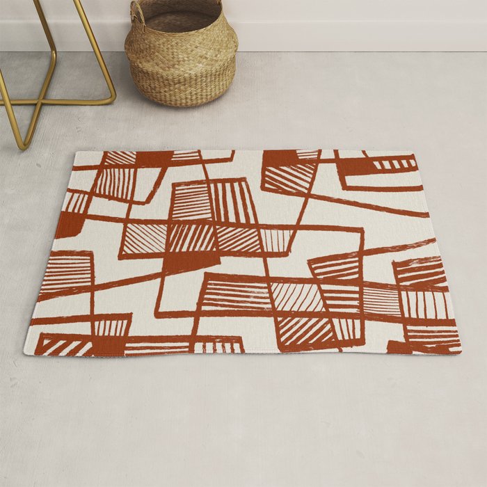 Burnt Orange Line Art Pattern Rug Gallery Image 1