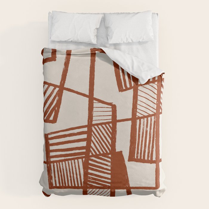 Burnt Orange Line Art Pattern Duvet Cover Gallery Image 1