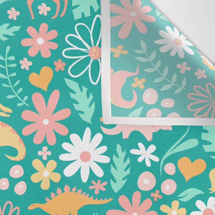Dinosaurs + Unicorns on Teal Wall Tapestry Gallery Image 3