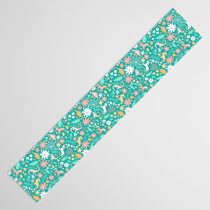 Dinosaurs + Unicorns on Teal Table Runner Gallery Image 3