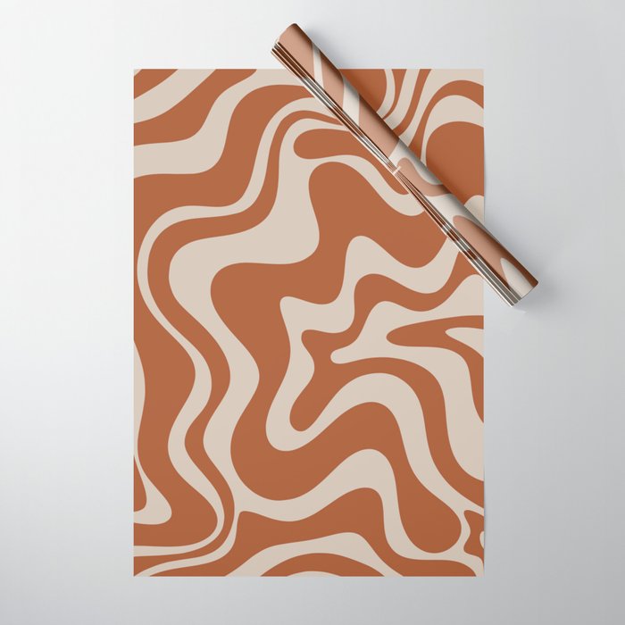 Liquid Swirl Retro Abstract Pattern in Clay and Putty Earth Tones Wrapping Paper Gallery Image 1