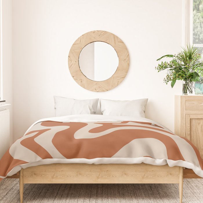 Liquid Swirl Retro Abstract Pattern in Clay and Putty Earth Tones Duvet Cover Gallery Image 3