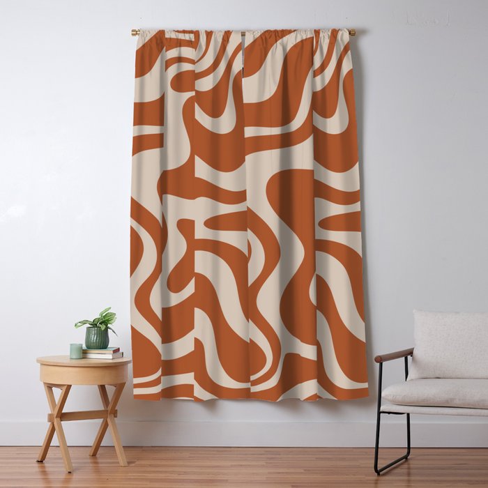 Liquid Swirl Retro Abstract Pattern in Clay and Putty Earth Tones Window Curtain Gallery Image 1