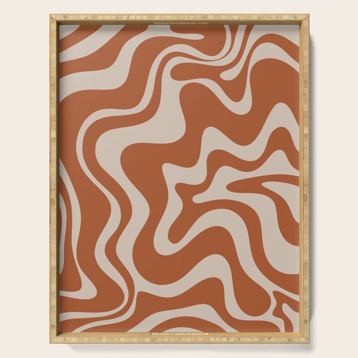 Liquid Swirl Retro Abstract Pattern in Clay and Putty Earth Tones Serving Tray Gallery Image 1