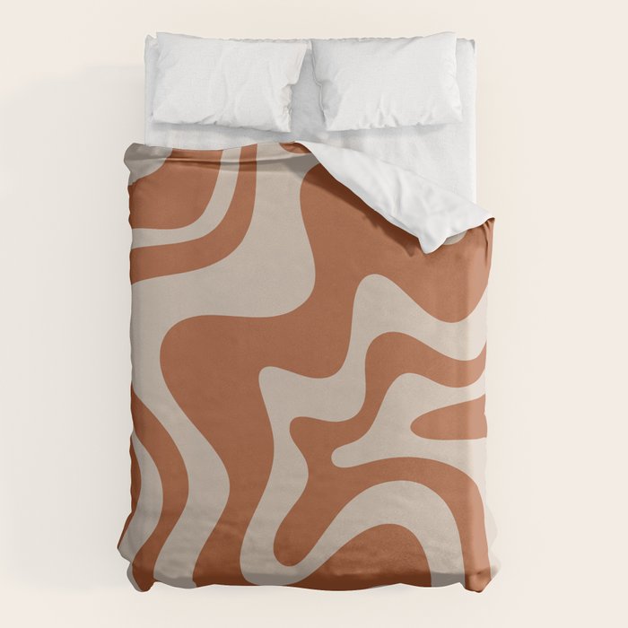 Liquid Swirl Retro Abstract Pattern in Clay and Putty Earth Tones Duvet Cover Gallery Image 1