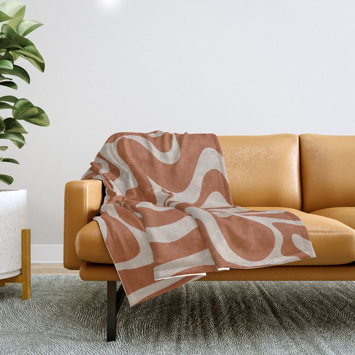 Liquid Swirl Retro Abstract Pattern in Clay and Putty Earth Tones Throw Blanket Gallery Image 1