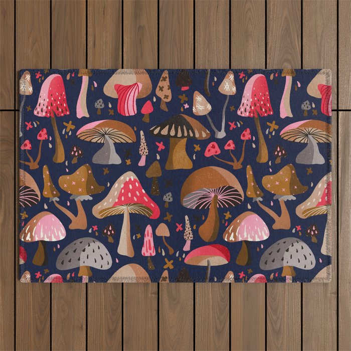 Mushroom Collection - Navy Outdoor Rug Gallery Image 1