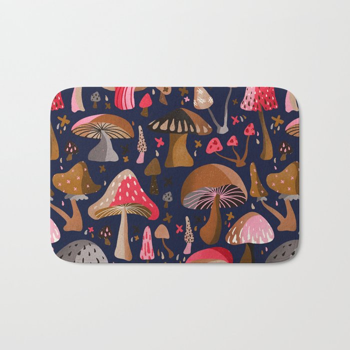 Mushroom Collection - Navy Bath Mat Gallery Image 1