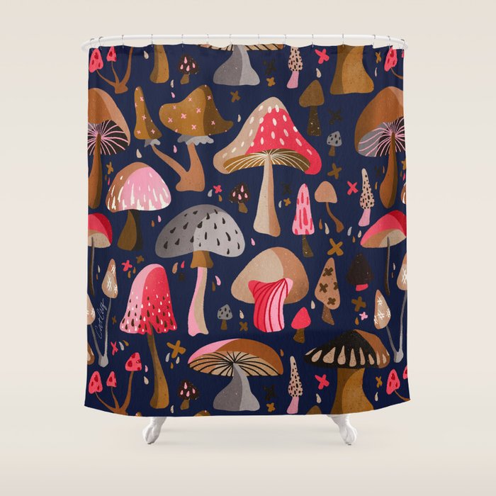 Mushroom Collection - Navy Shower Curtain Gallery Image 1