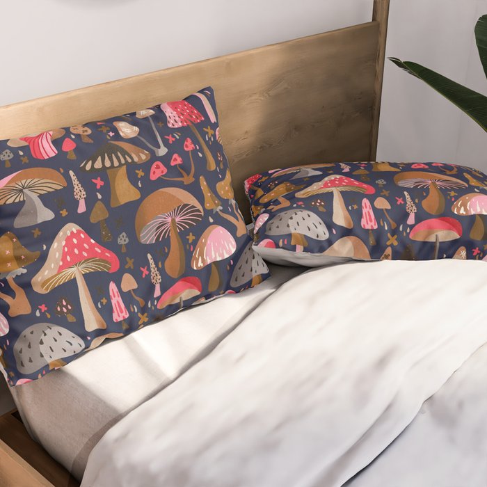 Mushroom Collection - Navy Pillow Sham Gallery Image 2