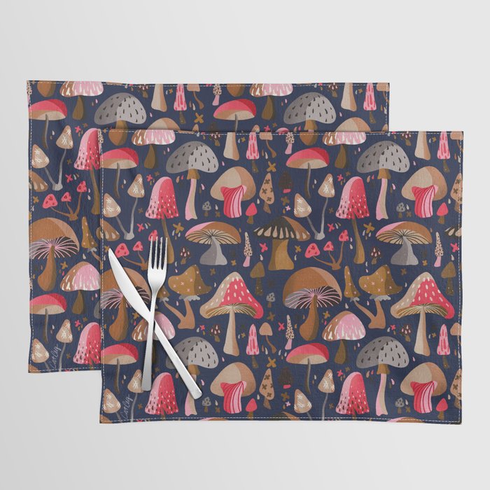 Mushroom Collection - Navy Placemat Gallery Image 1