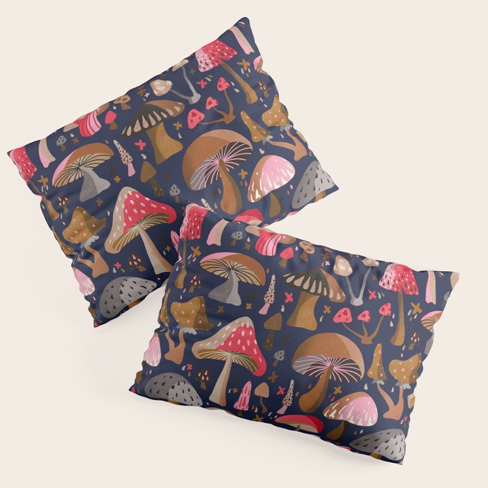Mushroom Collection - Navy Pillow Sham Gallery Image 1