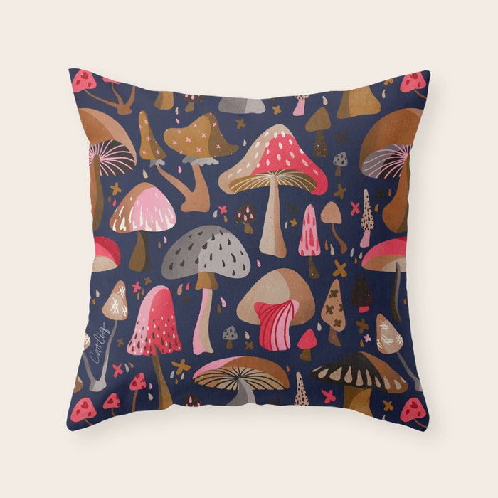 Mushroom Collection - Navy Throw Pillow Gallery Image 6