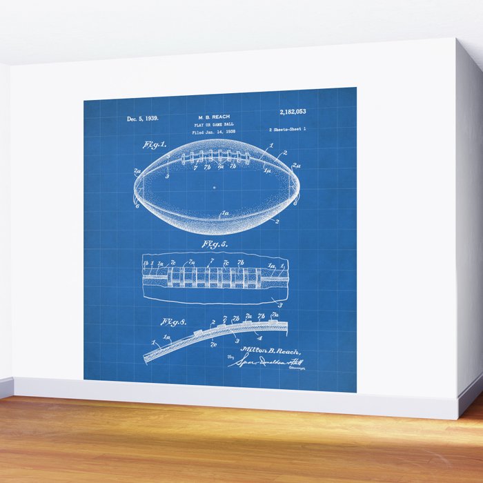 Football Patent - American Football Art - Blueprint Wall Mural Gallery Image 2