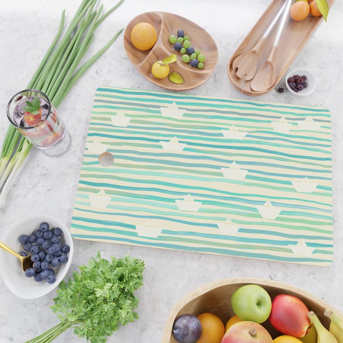 Whimsical Paper Boats Cutting Board Gallery Image 2