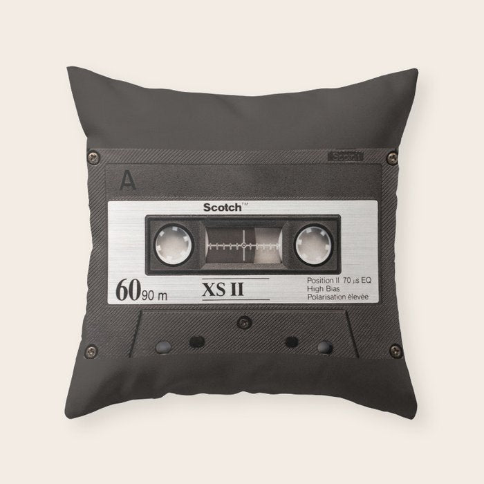 Cassette Tape Black And White #decor #society6 #buyart Throw Pillow Gallery Image 1