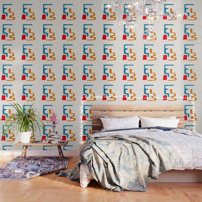 'Falling Down' Paper Collage Fun Colorful Shapes Mid Century Minimal Abstract Art by Ejaaz Haniff Wallpaper Gallery Image 1