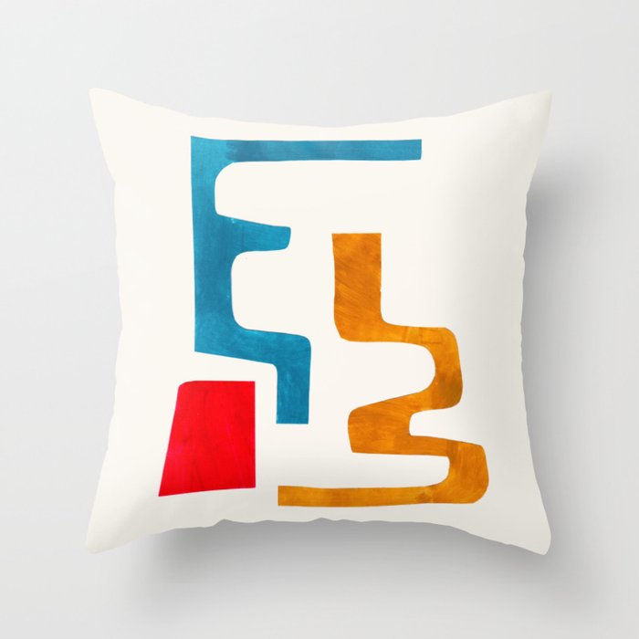'Falling Down' Paper Collage Fun Colorful Shapes Mid Century Minimal Abstract Art by Ejaaz Haniff Throw Pillow Gallery Image 1