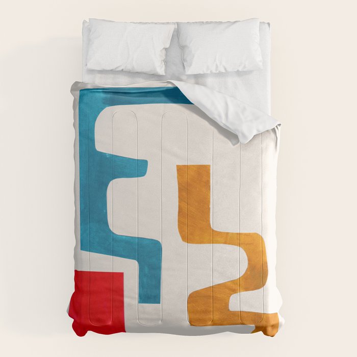 'Falling Down' Paper Collage Fun Colorful Shapes Mid Century Minimal Abstract Art by Ejaaz Haniff Comforter Gallery Image 1