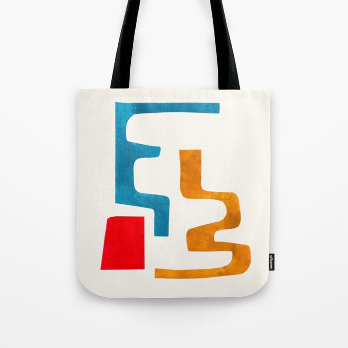 'Falling Down' Paper Collage Fun Colorful Shapes Mid Century Minimal Abstract Art by Ejaaz Haniff Tote Bag Gallery Image 1