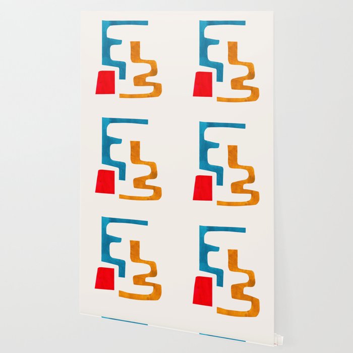 'Falling Down' Paper Collage Fun Colorful Shapes Mid Century Minimal Abstract Art by Ejaaz Haniff Wallpaper Gallery Image 2