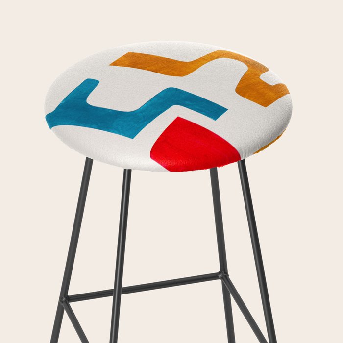 'Falling Down' Paper Collage Fun Colorful Shapes Mid Century Minimal Abstract Art by Ejaaz Haniff Stool Gallery Image 2