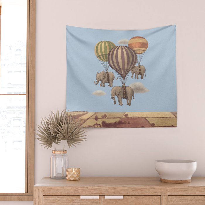 Flight of the Elephants - blue option Wall Tapestry Gallery Image 2