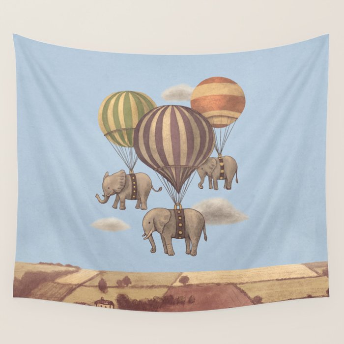 Flight of the Elephants - blue option Wall Tapestry Gallery Image 2
