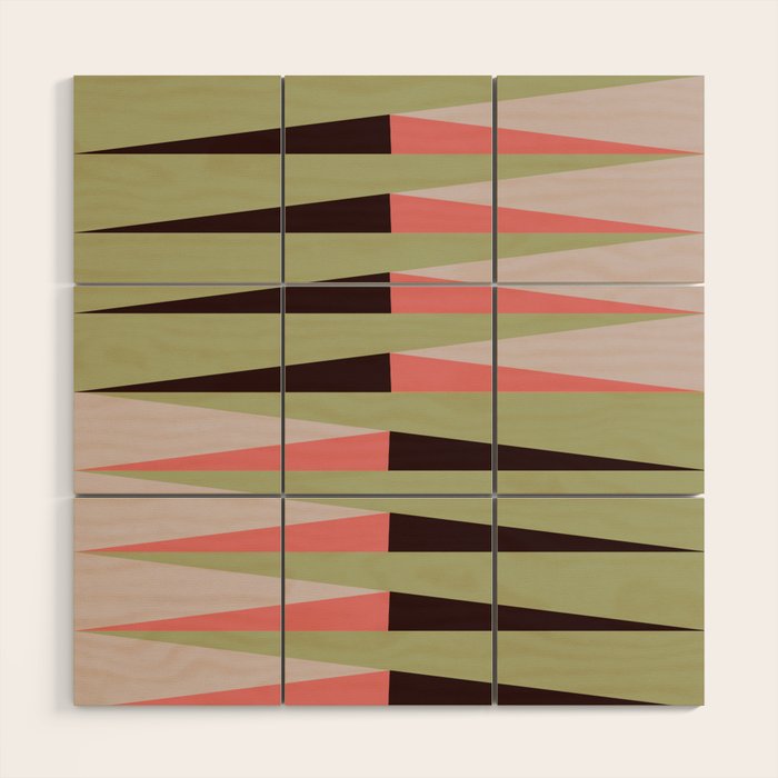 Geometric pattern rose and light green Wood Wall Art Gallery Image 1
