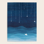 Falling stars, blue, sailboat, ocean Poster Gallery Image 4
