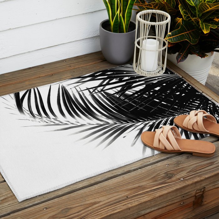 Palm Leaves Black & White Vibes #3 #tropical #decor #art #society6 Outdoor Rug Gallery Image 2