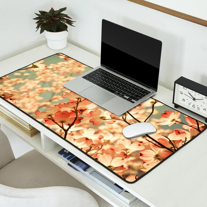 Pink Flowers on a Spring Day Desk Mat Gallery Image 2