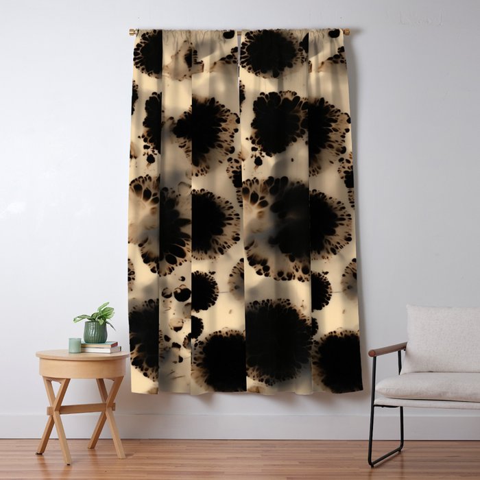 Organic Tortoiseshell Marble Pattern in Black and Cream Window Curtain Gallery Image 5
