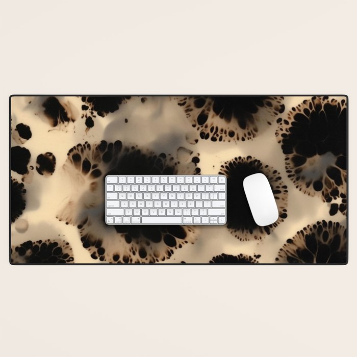 Organic Tortoiseshell Marble Pattern in Black and Cream Desk Mat Gallery Image 1