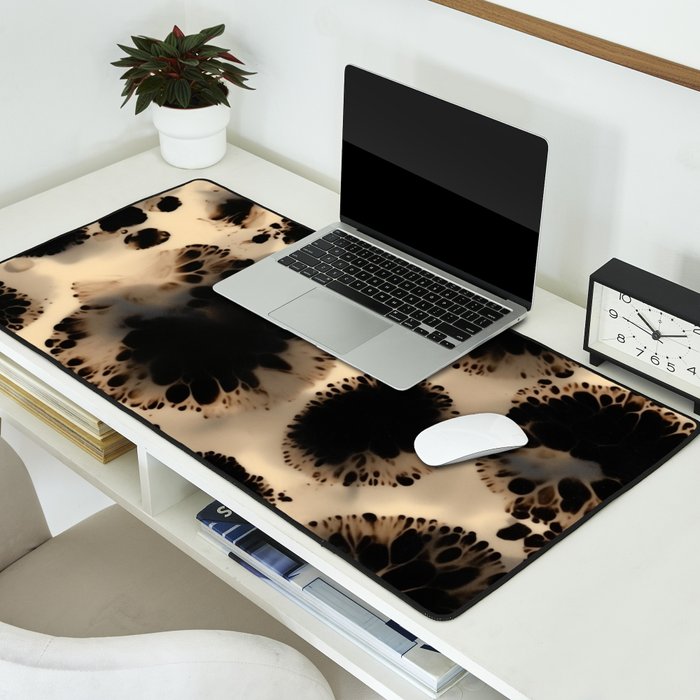 Organic Tortoiseshell Marble Pattern in Black and Cream Desk Mat Gallery Image 2