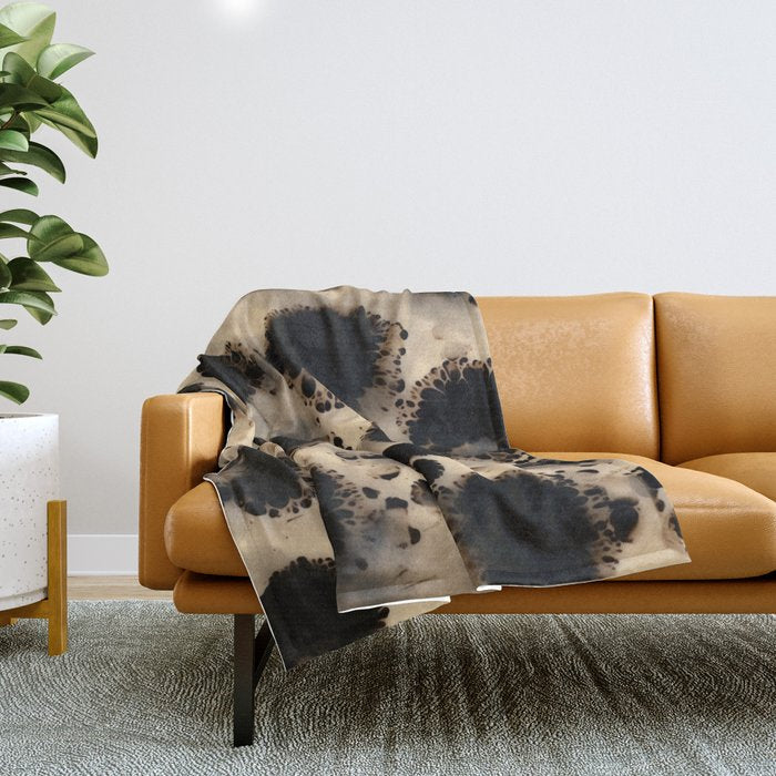 Organic Tortoiseshell Marble Pattern in Black and Cream Throw Blanket Gallery Image 1