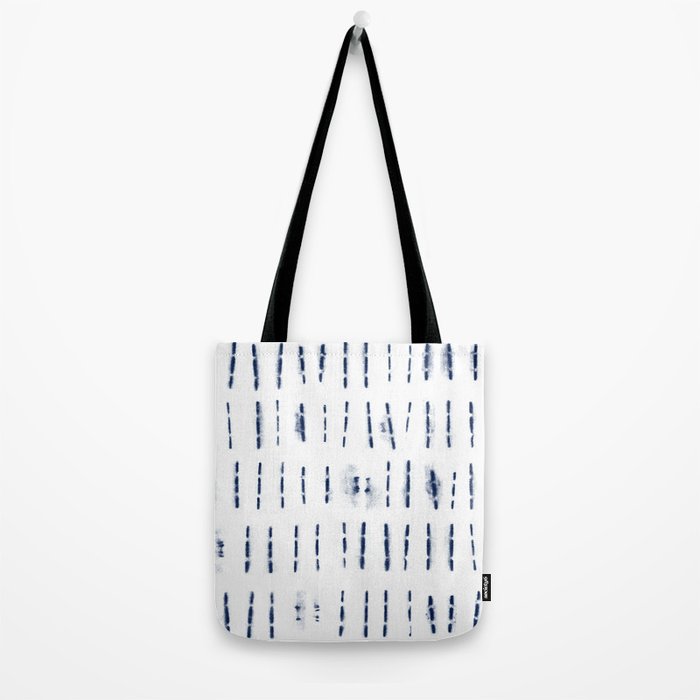 Blue indigo stripes over white shibori tie dye pattern Tote Bag Gallery Image 2