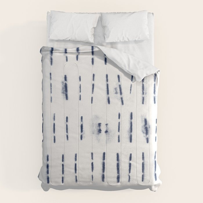 Blue indigo stripes over white shibori tie dye pattern Comforter Gallery Image 1