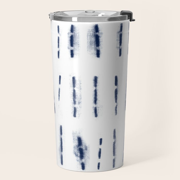 Blue indigo stripes over white shibori tie dye pattern Travel Mug Gallery Image 2