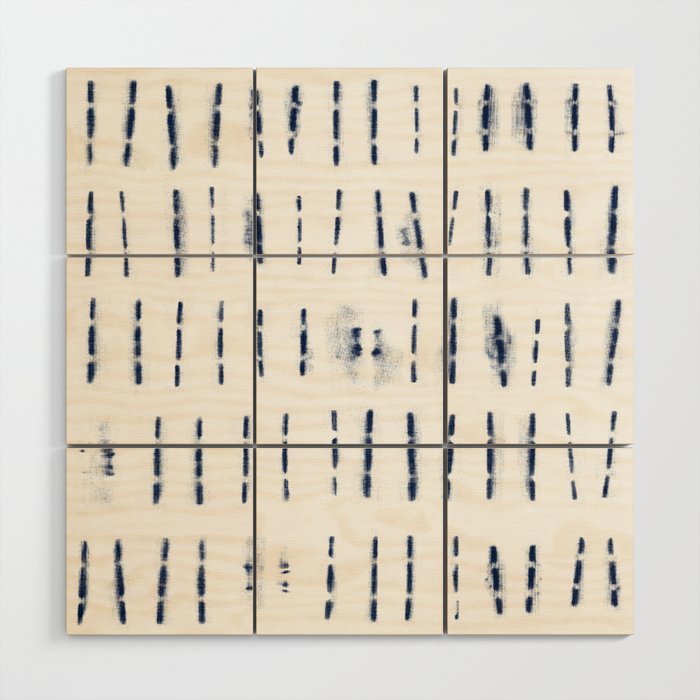 Blue indigo stripes over white shibori tie dye pattern Wood Wall Art