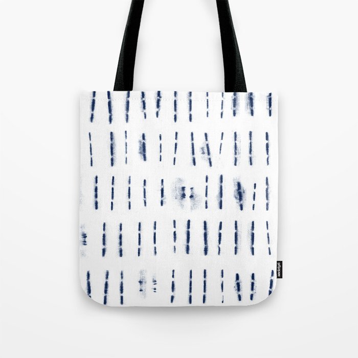 Blue indigo stripes over white shibori tie dye pattern Tote Bag Gallery Image 1