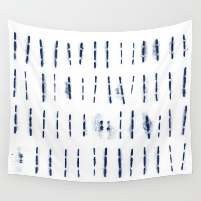 Blue indigo stripes over white shibori tie dye pattern Wall Tapestry Gallery Image 1