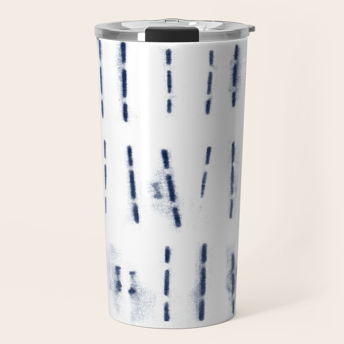 Blue indigo stripes over white shibori tie dye pattern Travel Mug Gallery Image 1