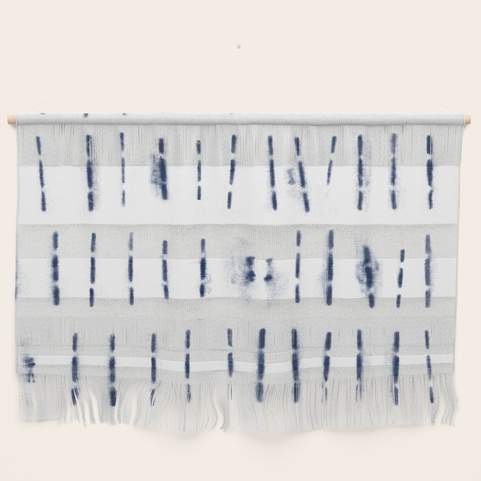Blue indigo stripes over white shibori tie dye pattern Wall Hanging Gallery Image 1