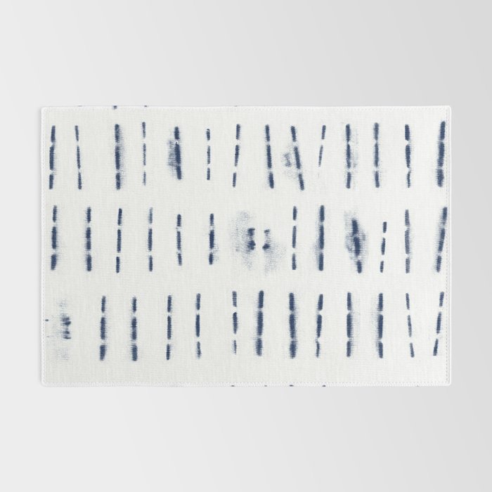 Blue indigo stripes over white shibori tie dye pattern Rug Gallery Image 2