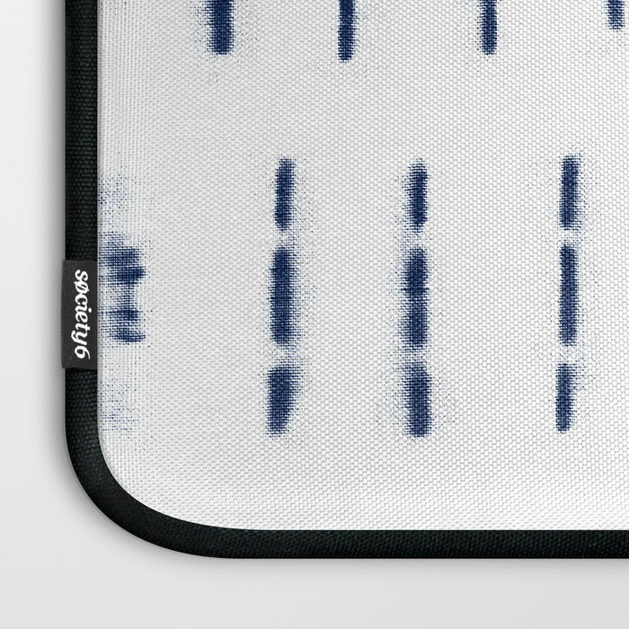 Blue indigo stripes over white shibori tie dye pattern Laptop Sleeve Gallery Image 3