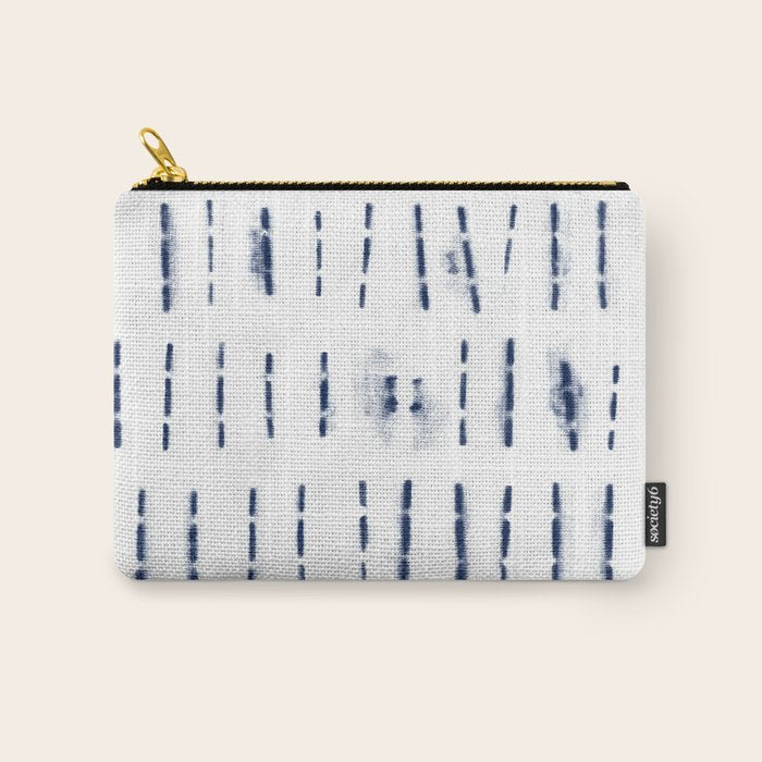 Blue indigo stripes over white shibori tie dye pattern Carry All Pouch Gallery Image 1